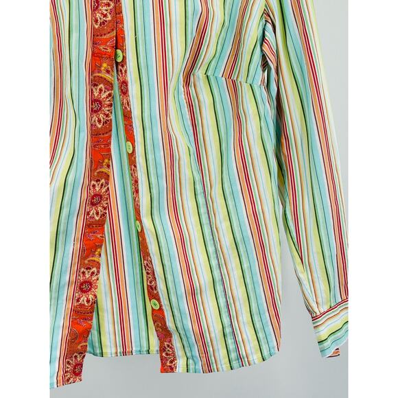 Women's Striped Button-Down Shirt - Medium long sleeve BoHo 70’s Style - Picture 7 of 8